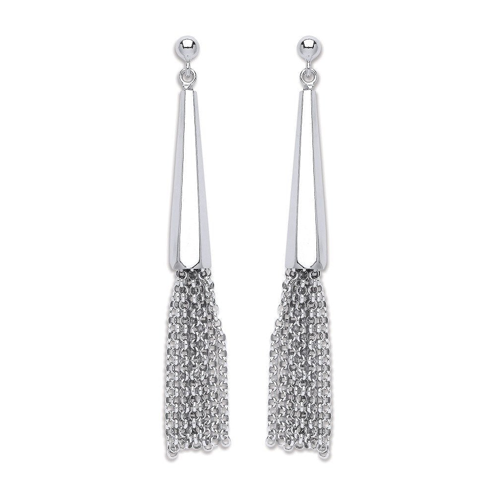 Silver Drop With Tassel Earrings