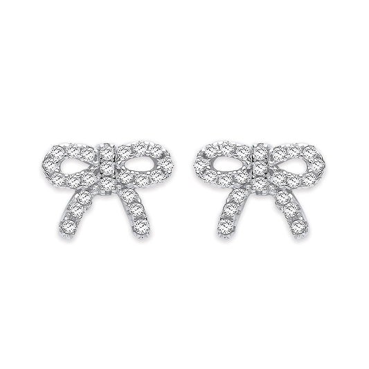 Silver Cubic Zirconia Bow Stud Earrings
