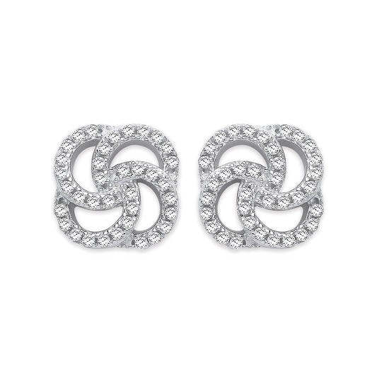 Silver Cubic Zirconia Swirl Stud Earrings
