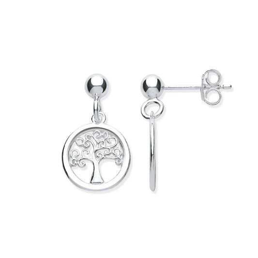 Silver Tree Of Life Drop Earrings