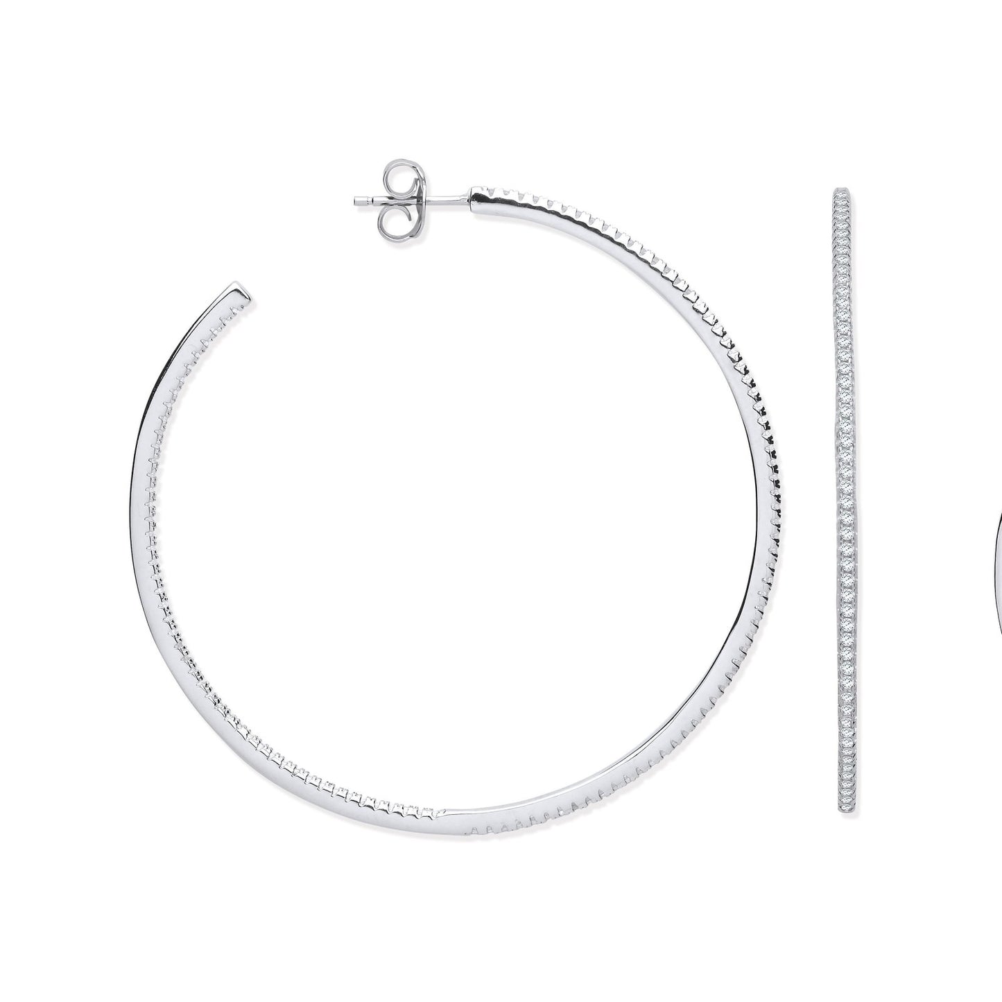 Silver Cubic Zirconia Large Hoop Earrings