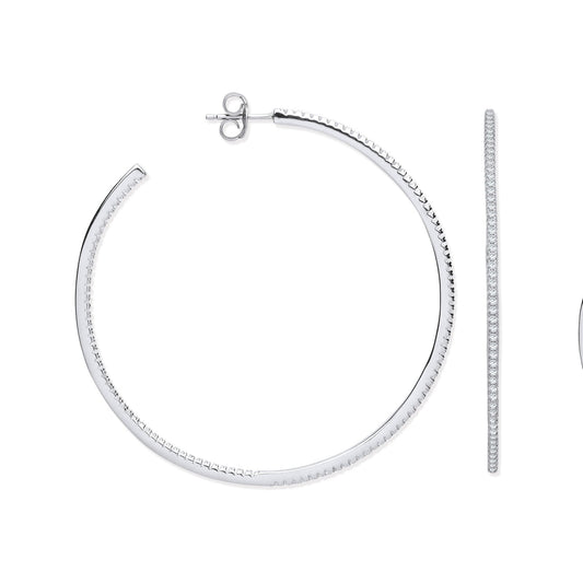 Silver Cubic Zirconia Large Hoop Earrings