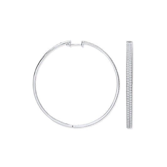 Silver Two Row Cubic Zirconia Hoop Earrings