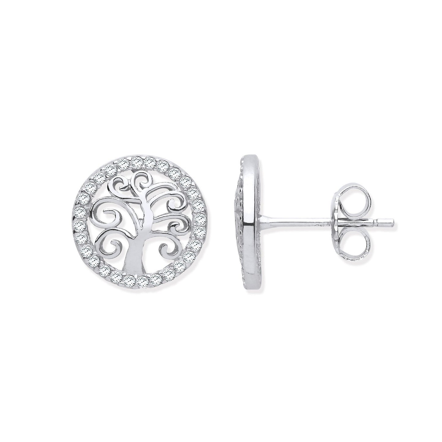 Silver Tree Of Life Cubic Zirconia Stud Earrings