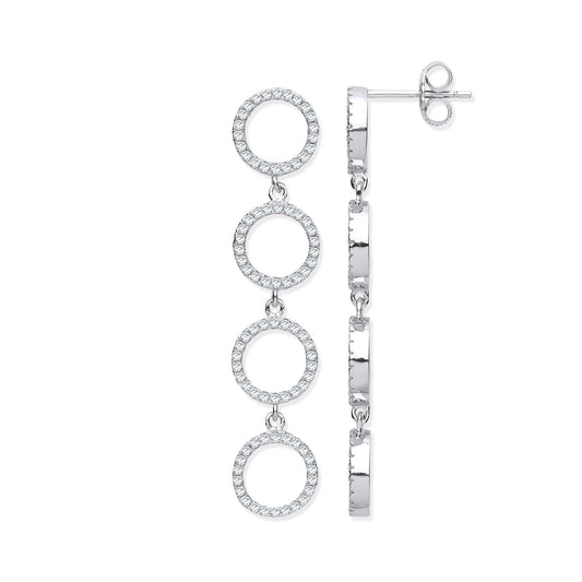 Silver Cubic Zirconia Circle Of Life Long Drop Earrings