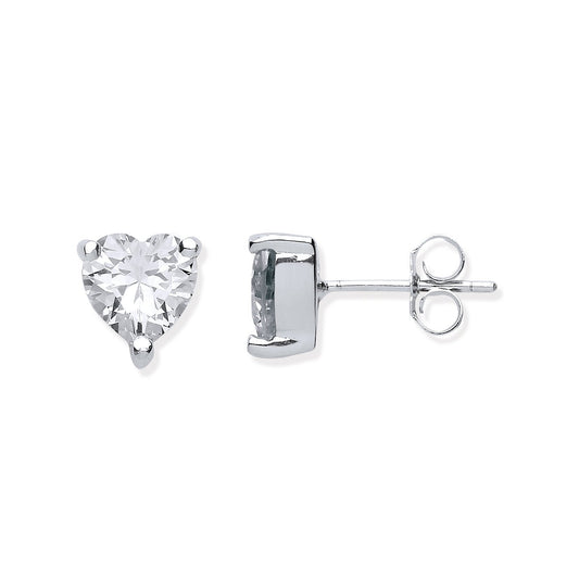Silver Heart Cut Cubic Zirconia Stud Earrings