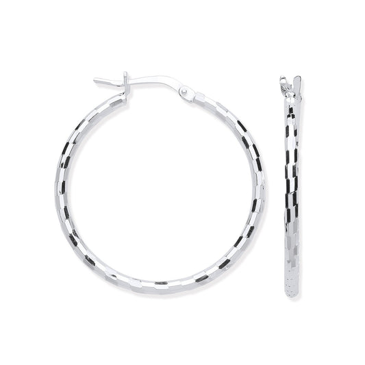 Silver 25mm Hoop, Checkerboard Design