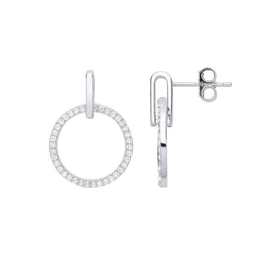 Silver Circle Of Life Cubic Zirconia Drop Earrings