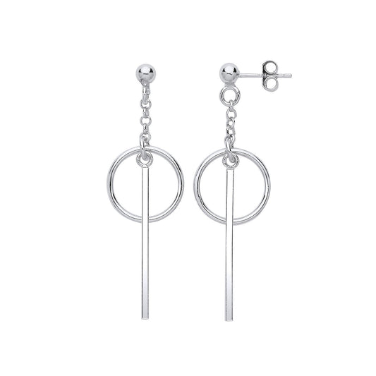 Silver Pin & Circle Drop Earrings