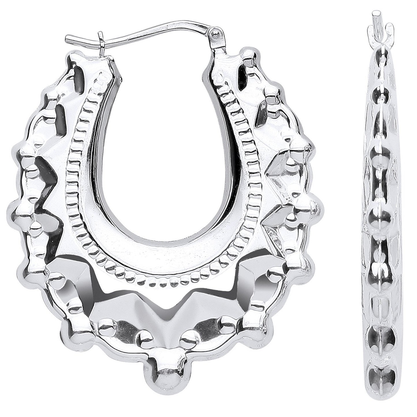 Silver Embossed Hinged Medium Oval Creoles