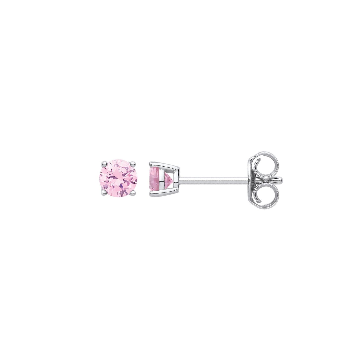 Silver Pink Cubic Zirconia Round Brilliant 4mm Studs