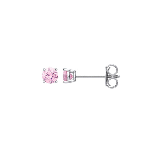 Silver Pink Cubic Zirconia Round Brilliant 4mm Studs