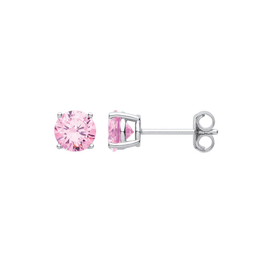 Silver Pink Cubic Zirconia Round Brilliant 6mm Studs