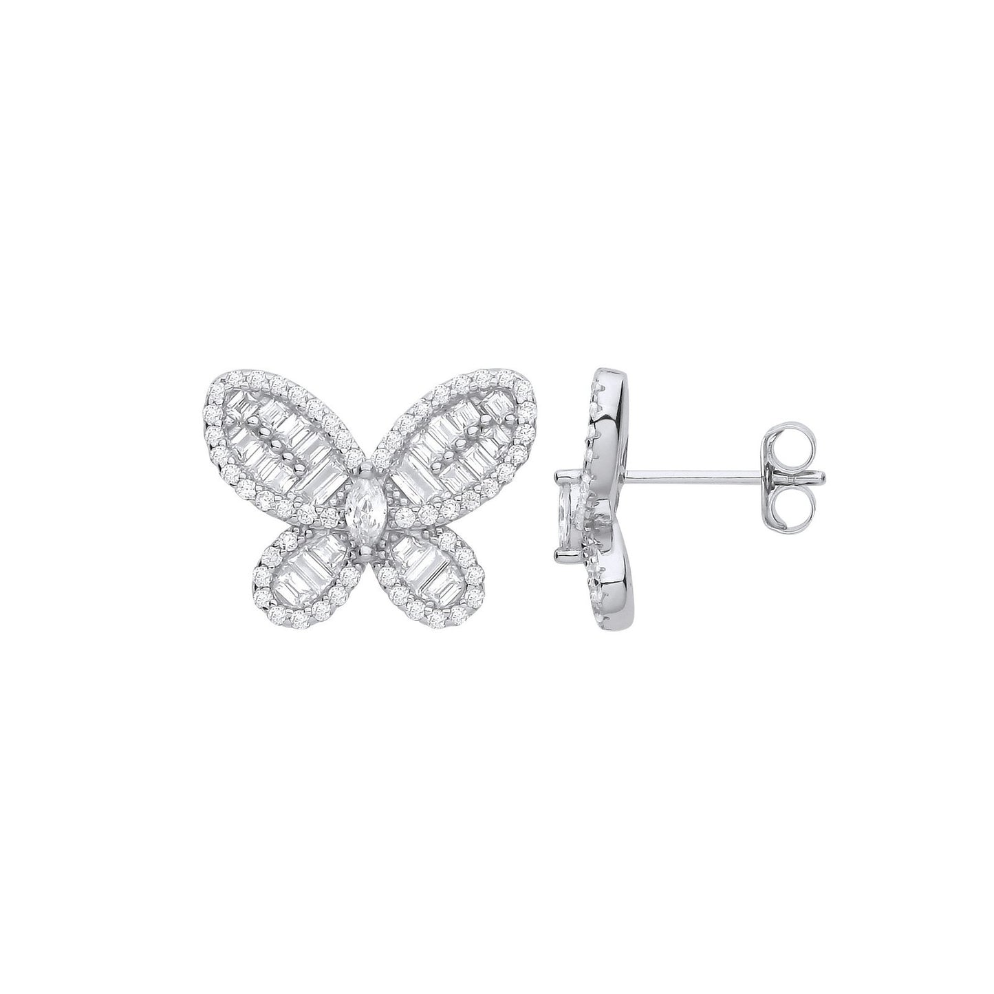 Silver Cubic Zirconia Butterfly Studs