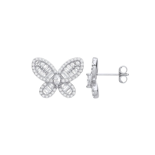 Silver Cubic Zirconia Butterfly Studs