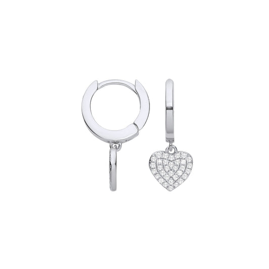 Silver Cubic Zirconia Heart Hinged Huggies