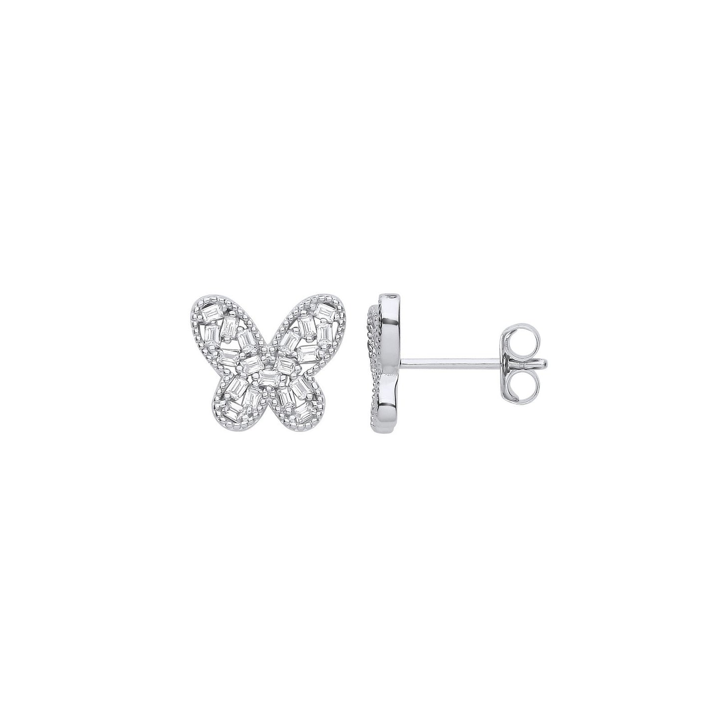 Silver Cubic Zirconia Butterfly Studs