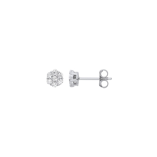 Silver Cubic Zirconia Flower Cluster Studs