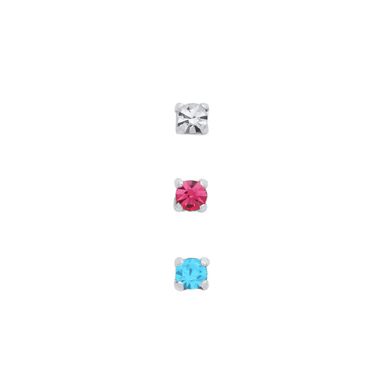 Silver 2mm Crystal Nose Studs (set Of 3)