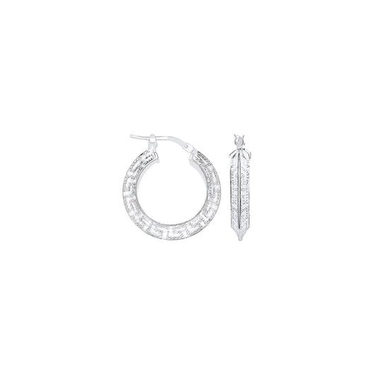 Silver Greek Key 15mm Hoop Earrings