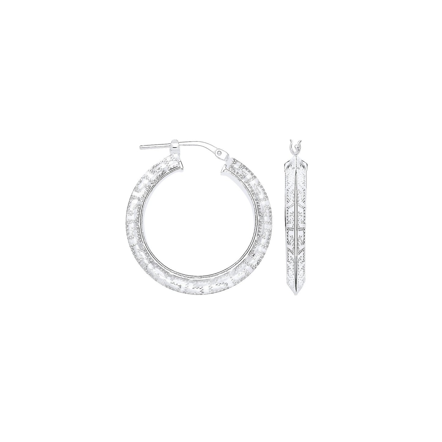 Silver Greek Key 20mm Hoop Earrings