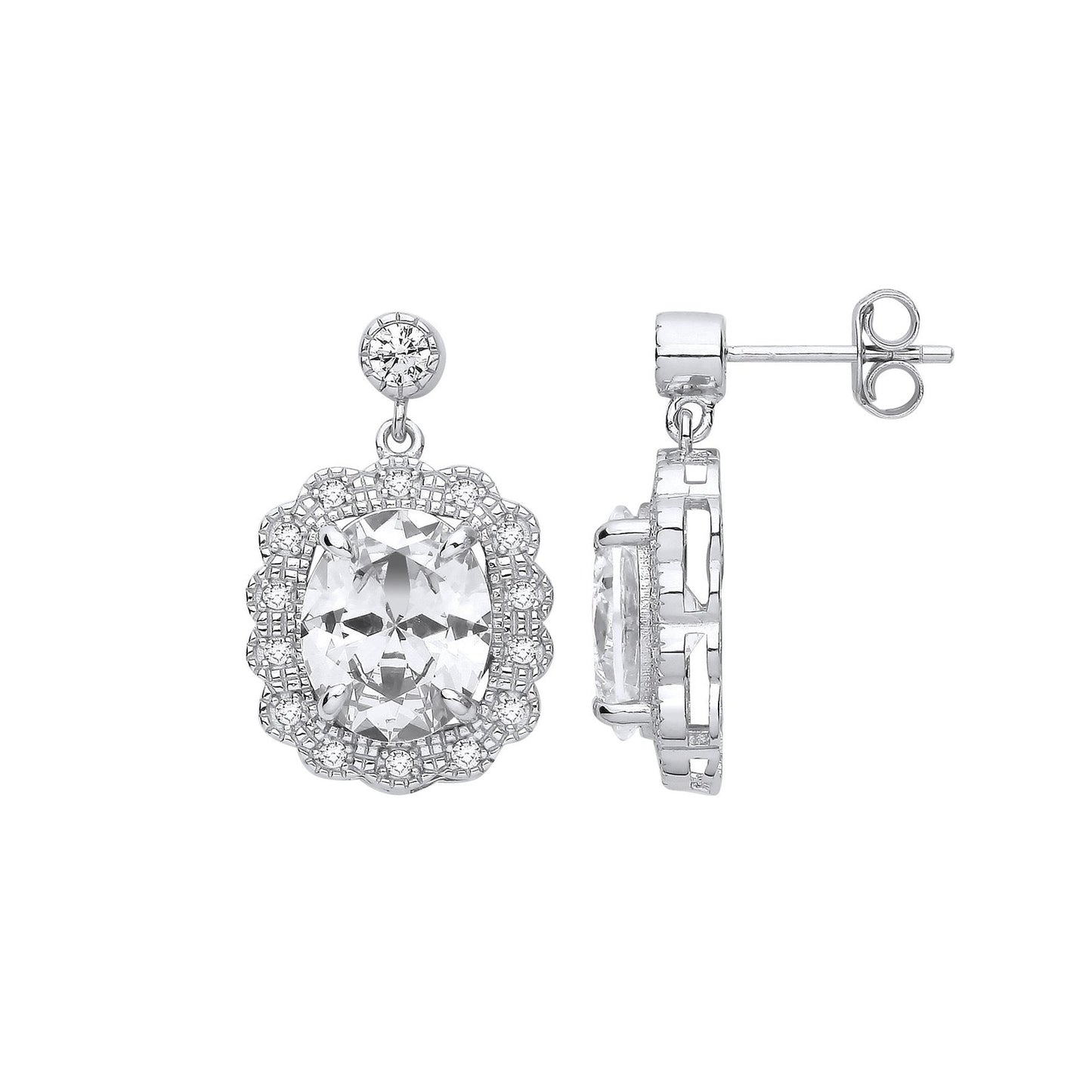 Silver Halo Drop  Cubic Zirconia Earrings