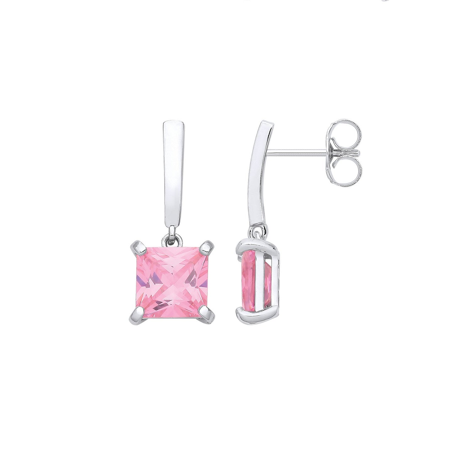Silver P/cut Pink Cubic Zirconia Drop Earrings