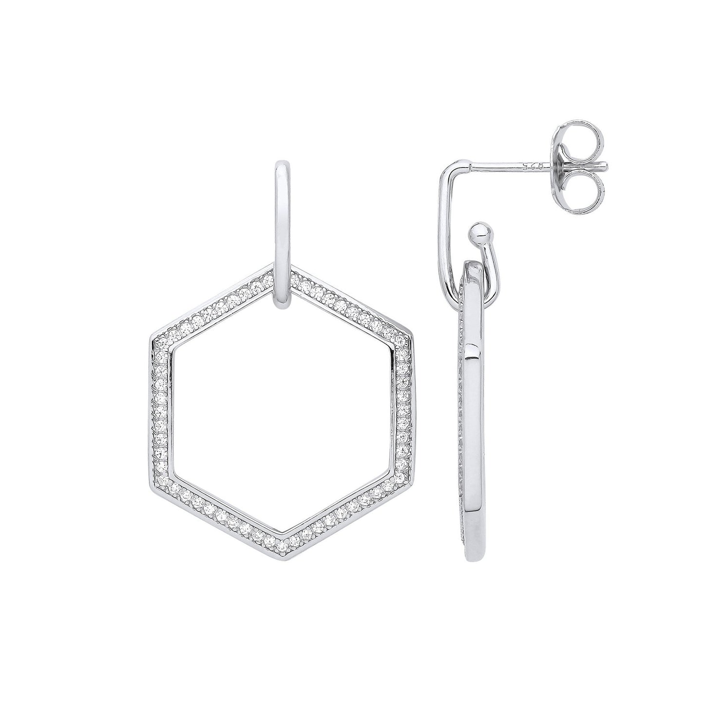 Silver Honeycomb Cubic Zirconia Earrings