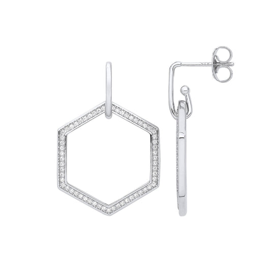 Silver Honeycomb Cubic Zirconia Earrings