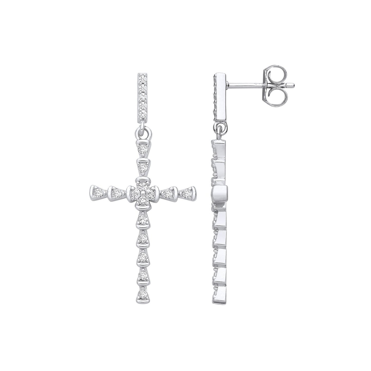 Silver Part Rub-over Cubic Zirconia Cross