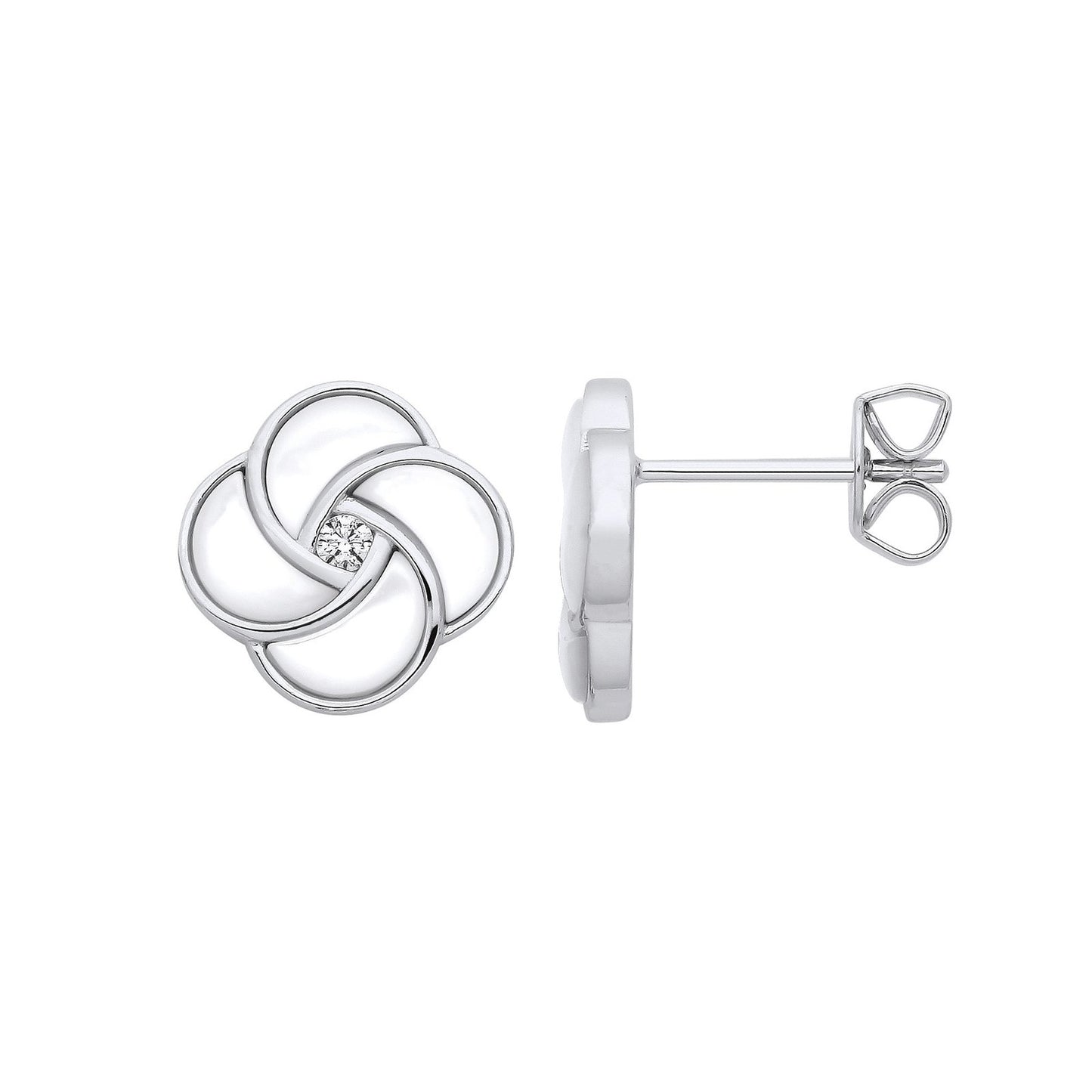 Silver White Shell Swirl Stud Earrings