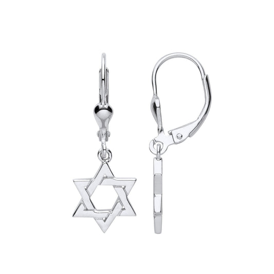Silver Star Of David Drop Earrings