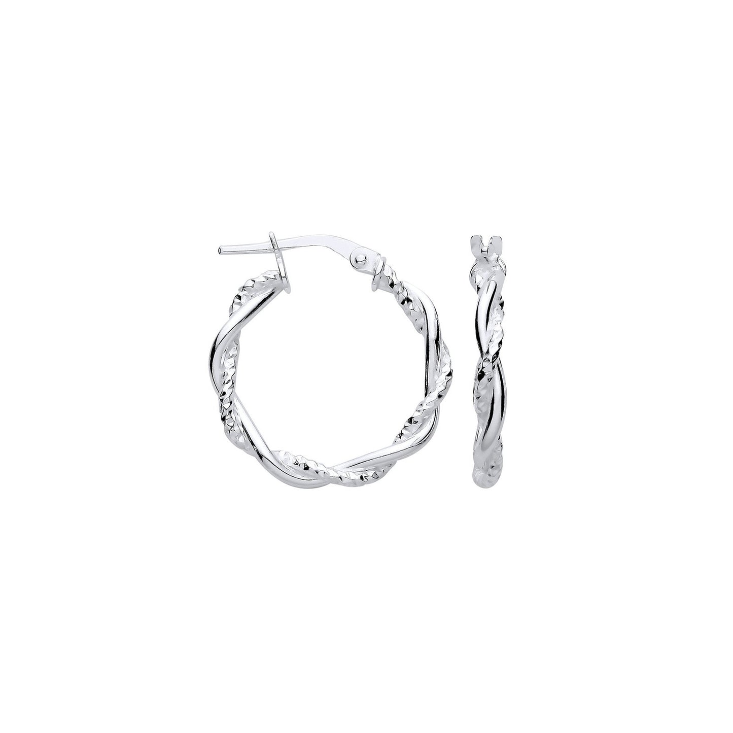 Silver D/c & Plain Twist Hoop Earrings