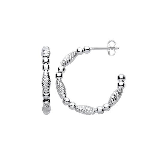 Silver Beads And Twist Hoop Earrings