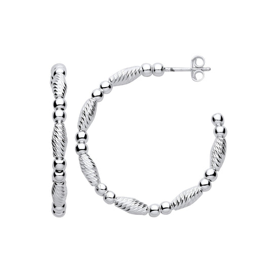 Silver Beads And Twist Medium Hoop Earrings