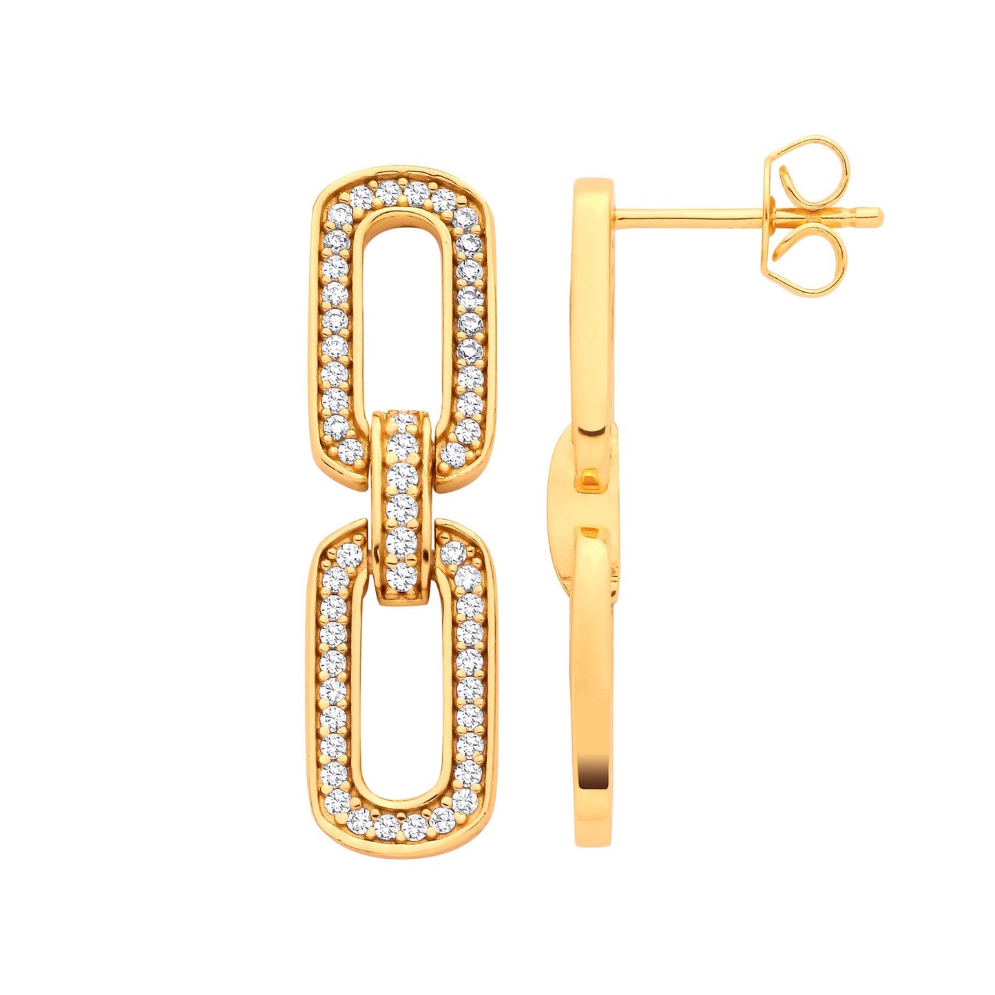 Silver 18ct Yellow Gold Plated Cubic Zirconia Paper Clip Drop Earrings