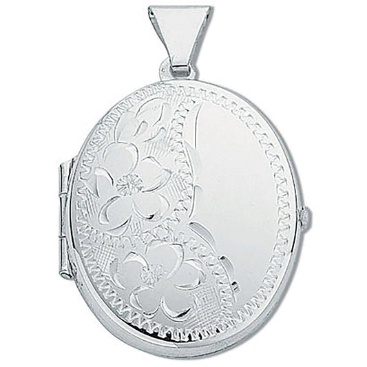 Silver Medium Engraved Oval Shaped Locket