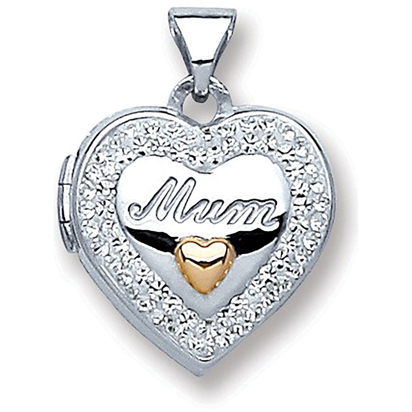 Silver Heart Mum With Crystals Locket