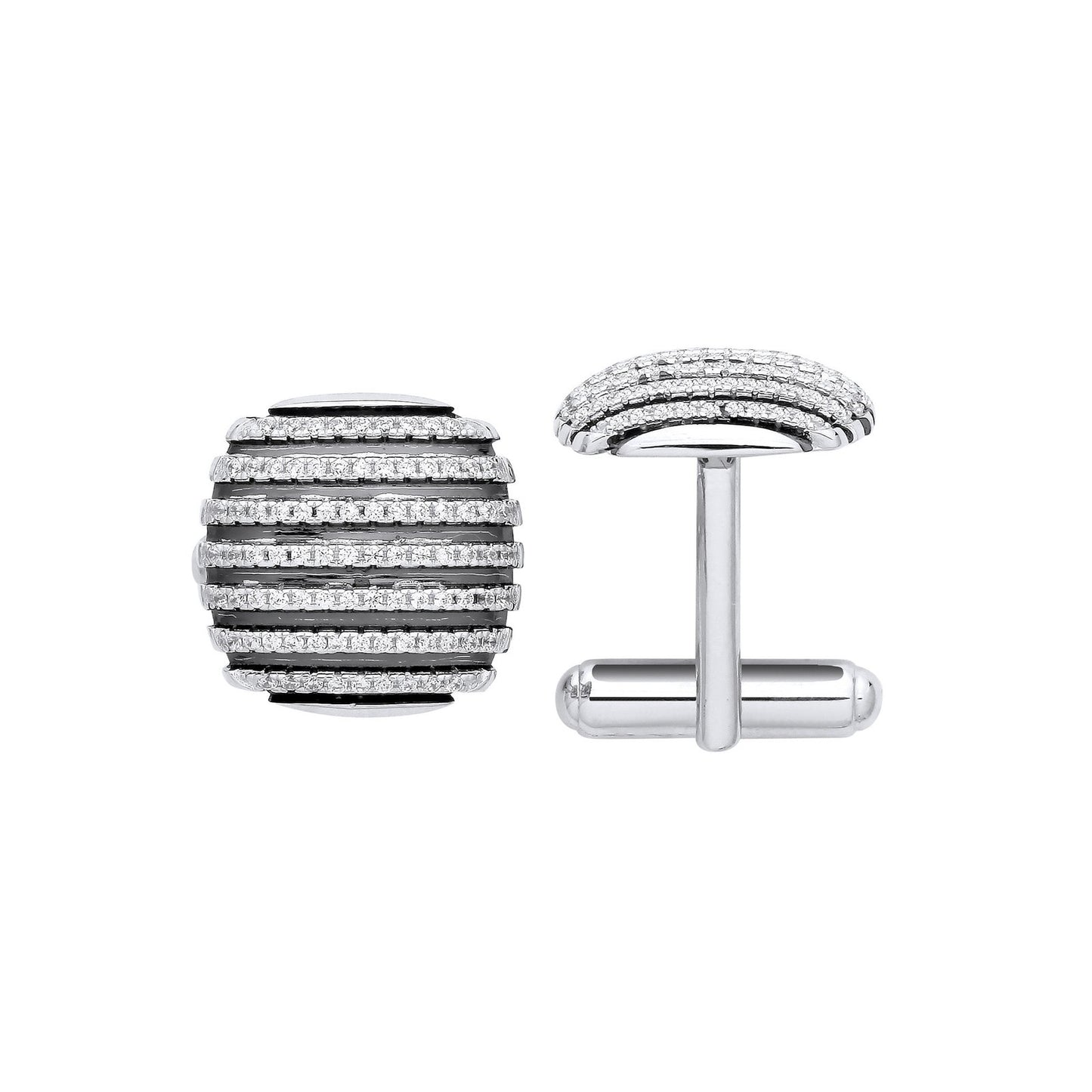 Silver & Black Stripes, Cubic Zirconia Domed Cufflinks