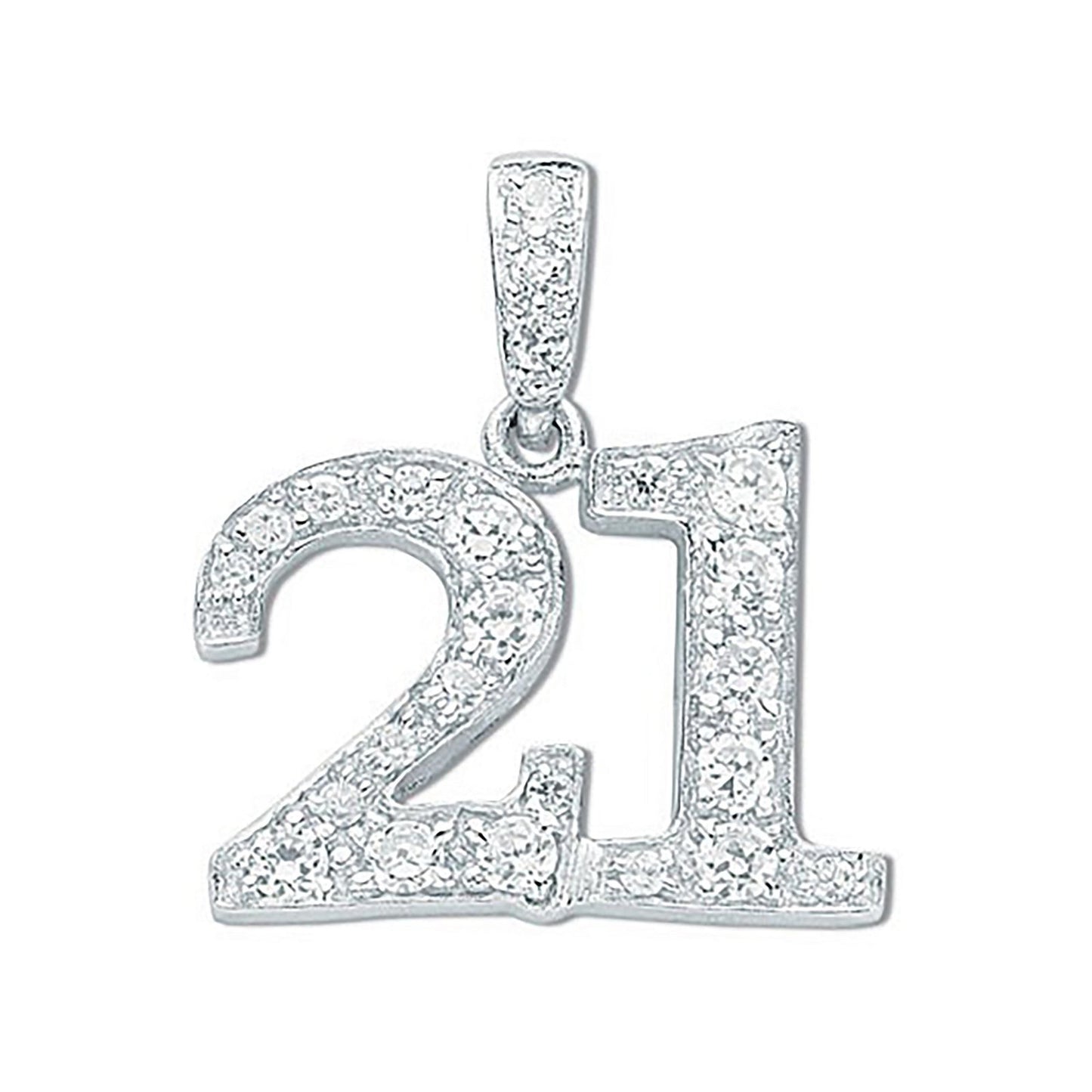 Silver Pave Set Cubic Zirconia 21 Drop Pendant