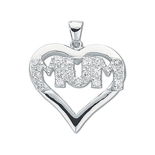 Silver Cubic Zirconia Heart Mum Pendant