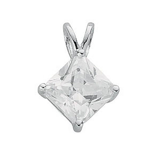 Silver Claw Set Princess Cut Cubic Zirconia S/s Pendant