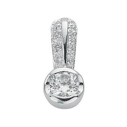 Silver Rubover Set Cubic Zirconia Single Stone Pendant