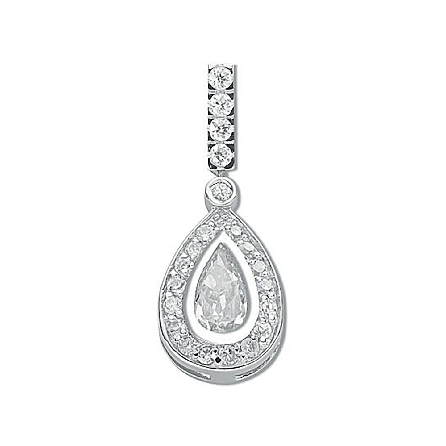 Silver Pear Cut Cubic Zirconia Cluster Drop Pendant