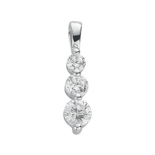 Silver Claw Set Cubic Zirconia Trilogy Drop Pendant