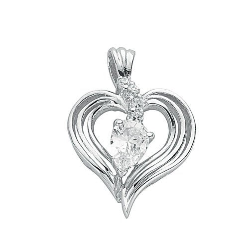 Silver Fancy Cubic Zirconia Heart Pendant