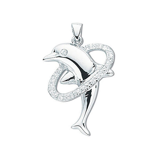 Silver Cubic Zirconia Dolphin Pendant