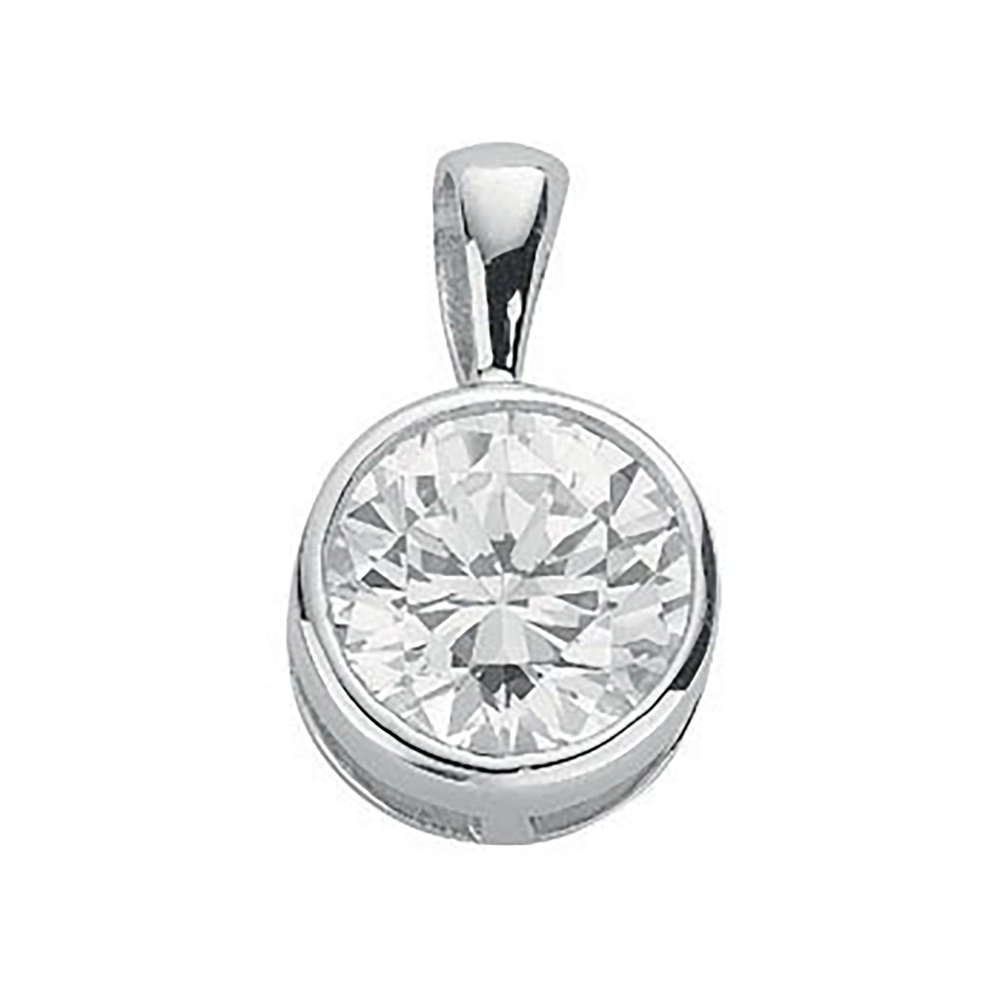 Silver Rubover Set Cubic Zirconia Single Stone Pendant