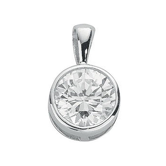 Silver Rubover Set Cubic Zirconia Single Stone Pendant