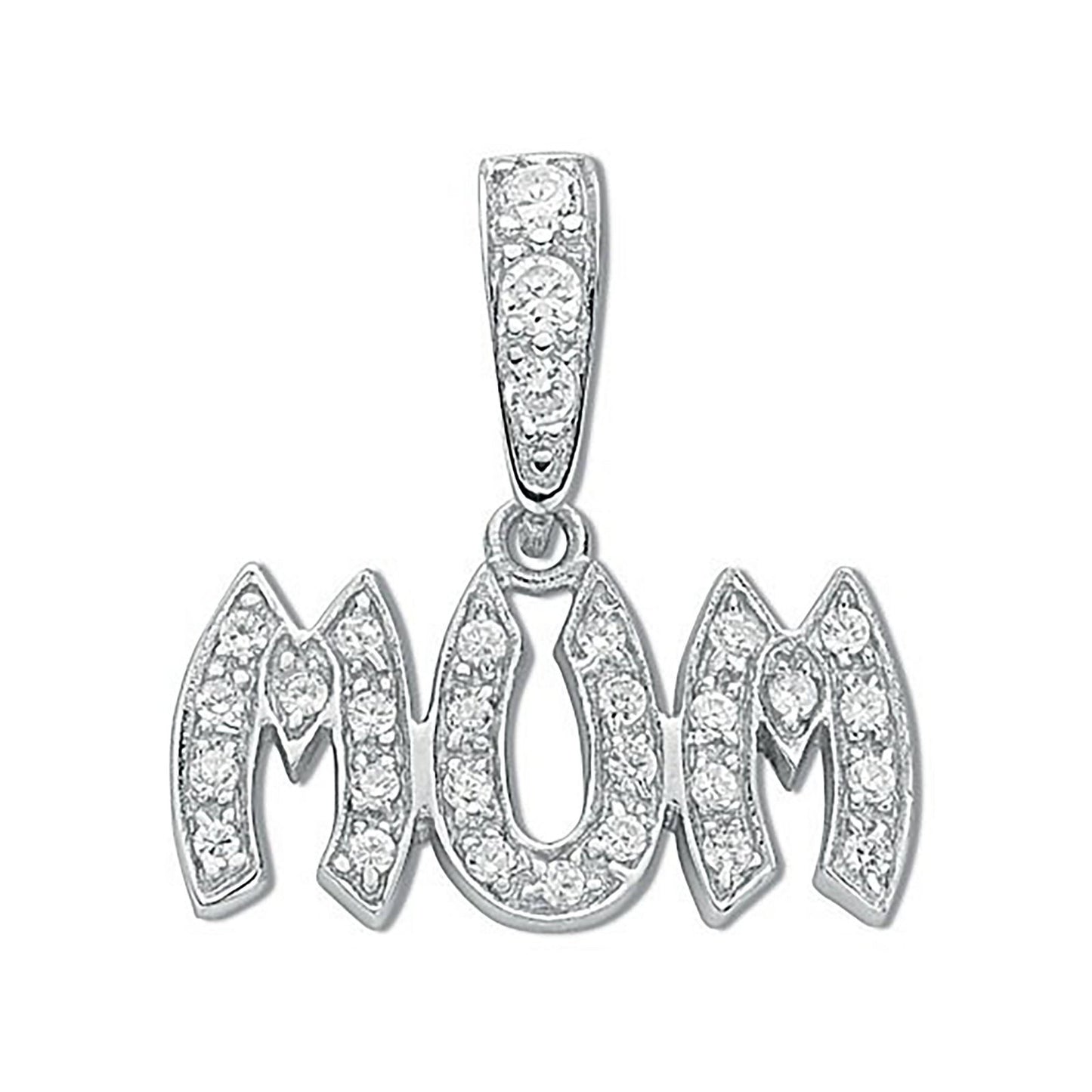 Silver Pave Set Cubic Zirconia Mum Drop Pendant